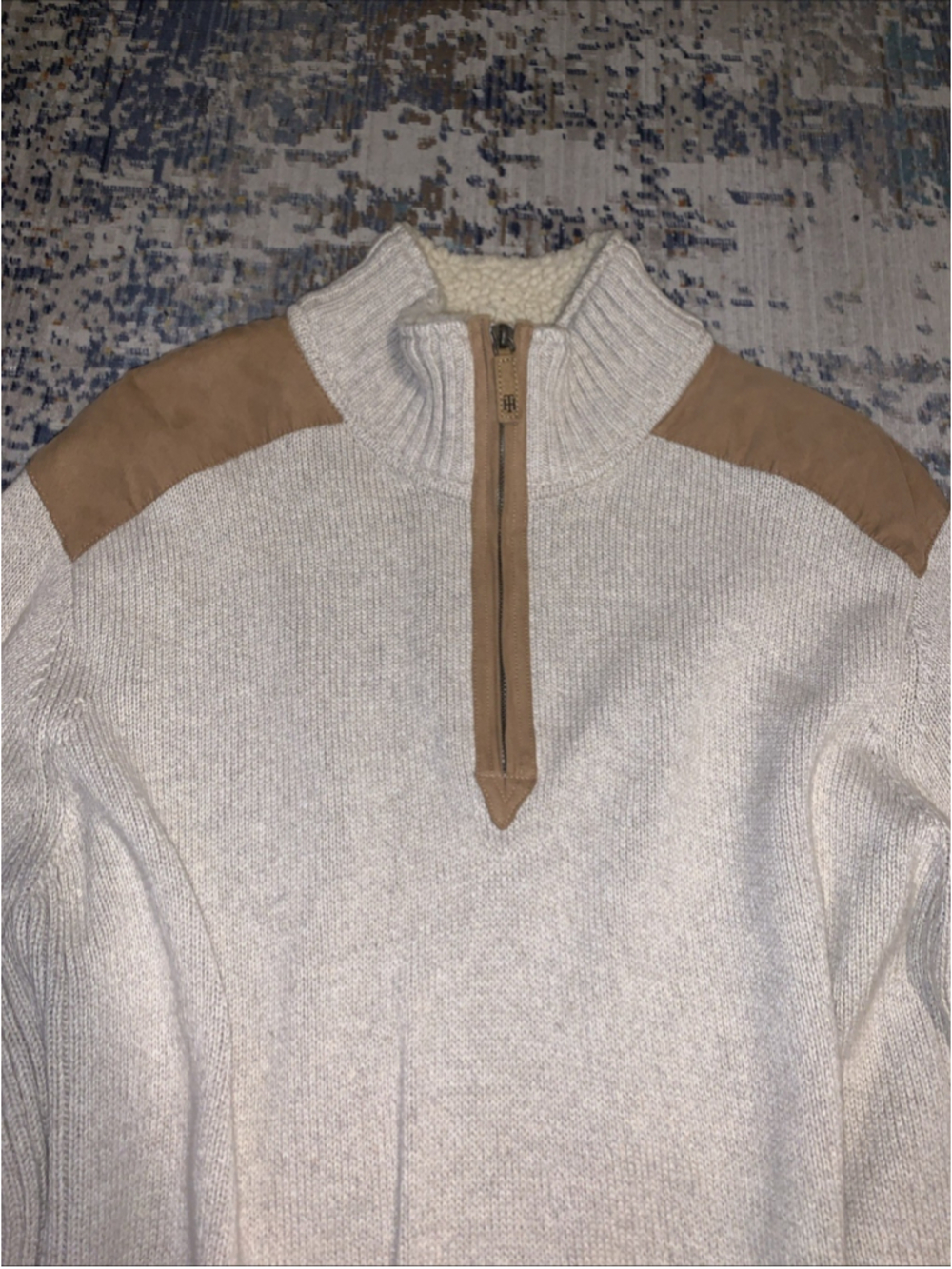 Tommy Hilfiger 1/4-Zip Heavy Pullover Sweater With Elbow & Shoulder Patches XXG - Picture 11 of 16
